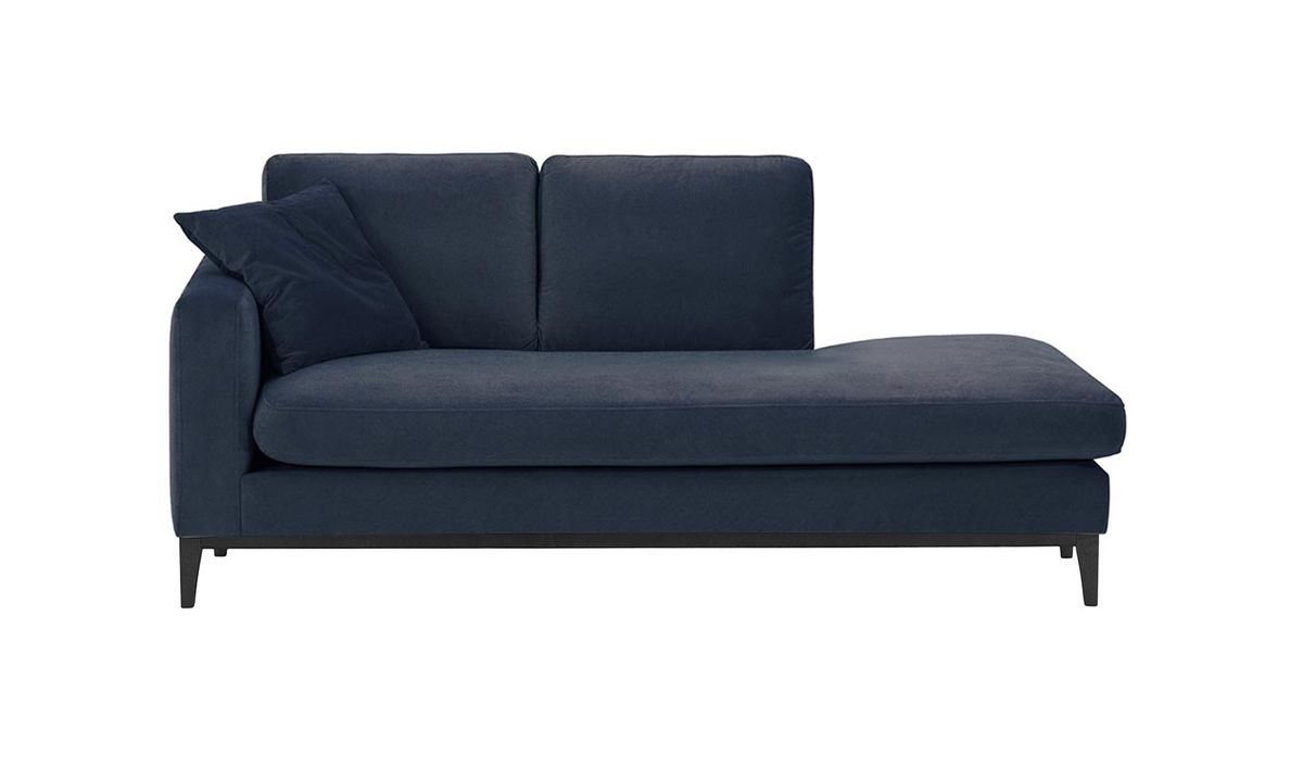 Chaise longue/divan gauche Covex Wood, bleu - Velluto 11, Couleur des pieds: Noir