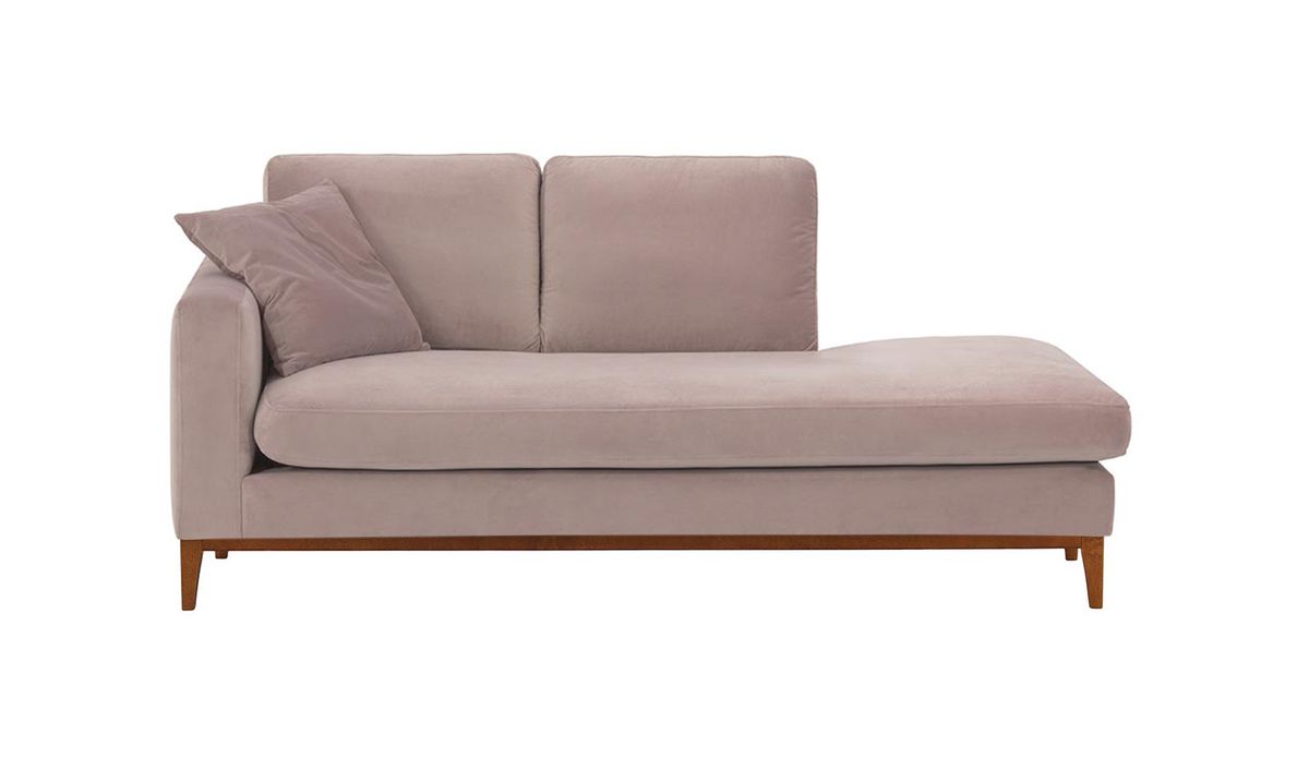 Chaise longue/divan gauche Covex Wood, lila/rose - Velluto 14, Couleur des pieds: aveo
