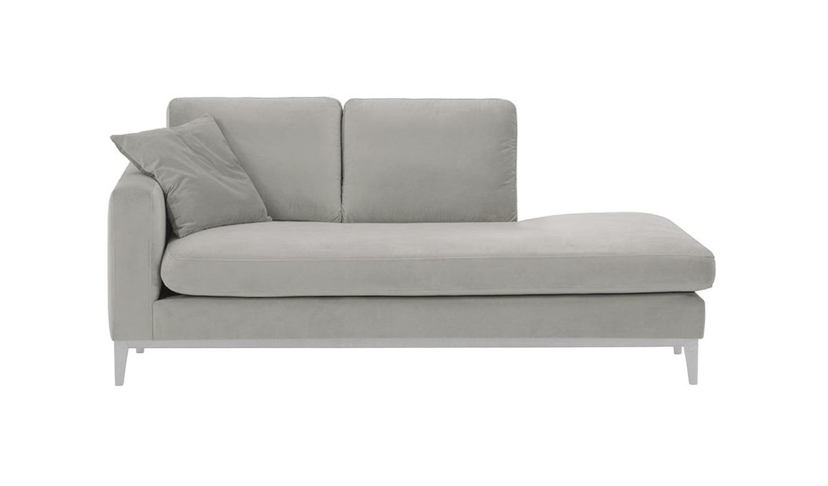 Chaise longue/divan gauche Covex Wood, gris clair - Velluto 15, Couleur des pieds: Blanc