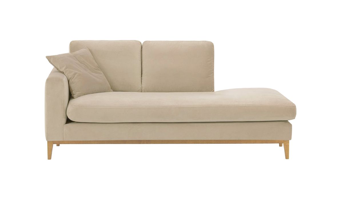 Chaise longue/divan gauche Covex Wood, beige clair - Velluto 2, Couleur des pieds: Chêne clair