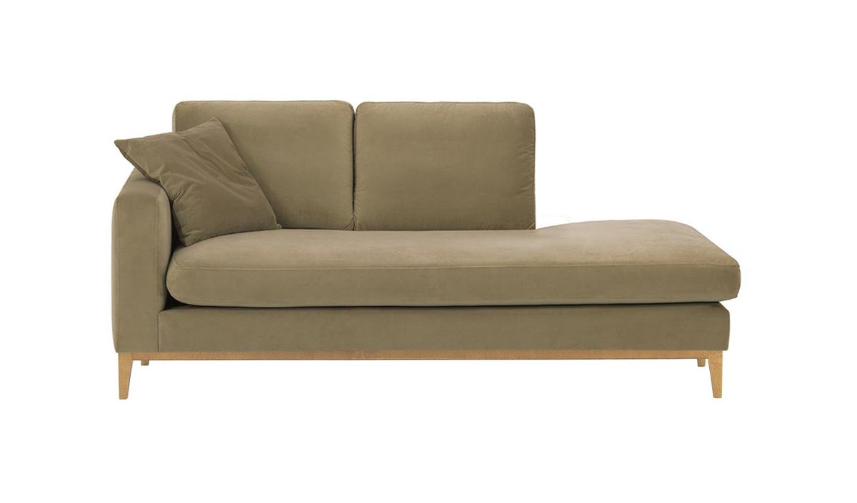 Chaise longue/divan gauche Covex Wood, beige - Velluto 3, Couleur des pieds: Chêne clair