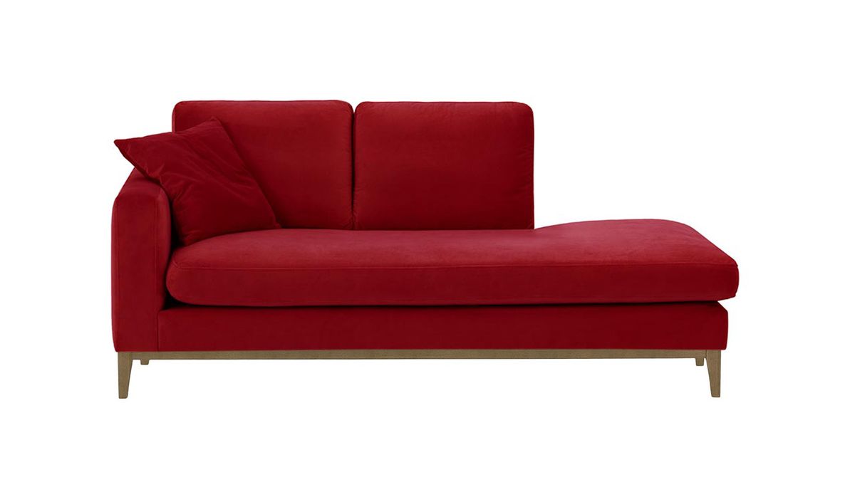 Chaise longue/divan gauche Covex Wood, rouge - Velluto 7, Couleur des pieds: Noir wax