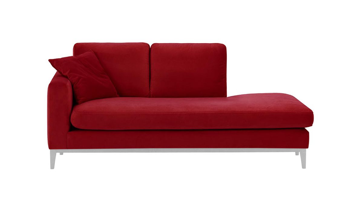 Chaise longue/divan gauche Covex Wood, rouge - Velluto 7, Couleur des pieds: Blanc