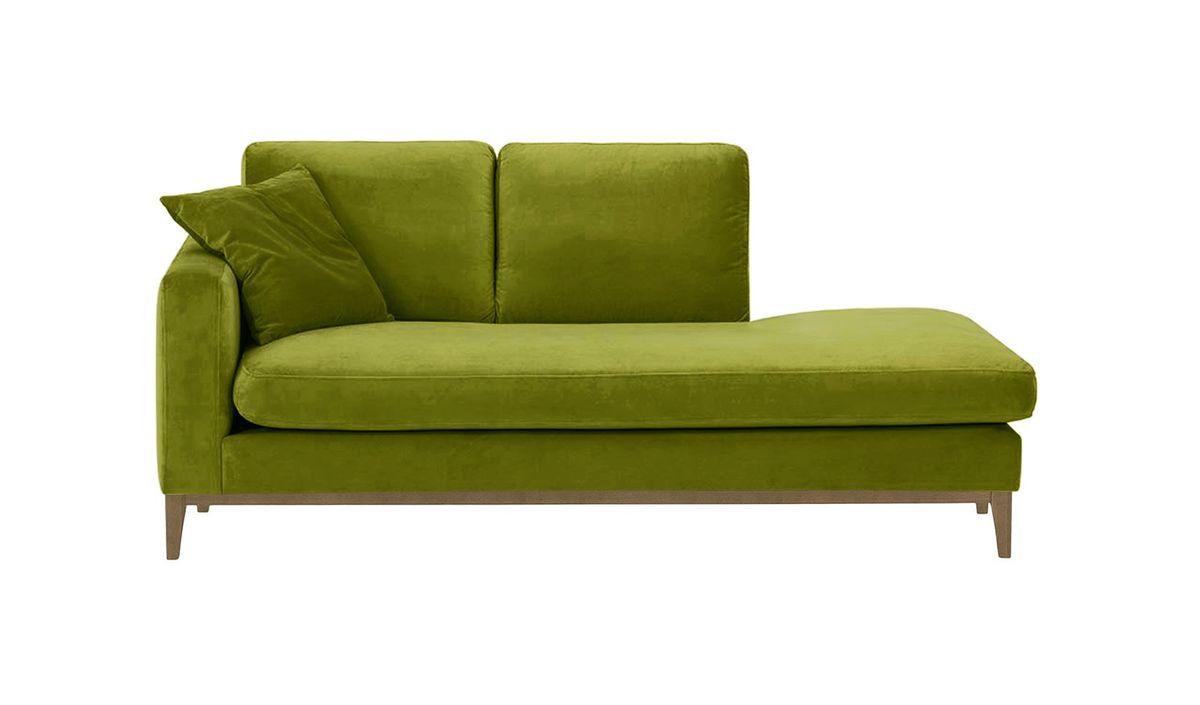Chaise longue/divan gauche Covex Wood, olive - Velluto 9, Couleur des pieds: Noir wax