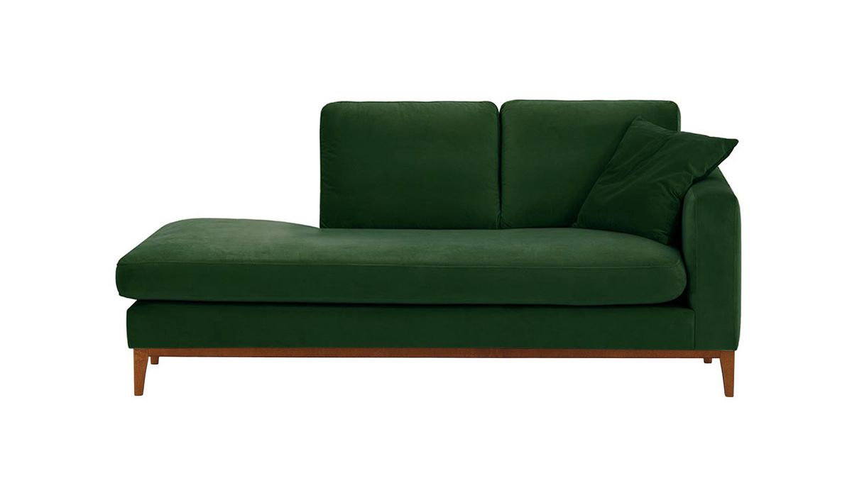 Chaise longue/divan droit Covex Wood, vert foncé - Velluto 10, Couleur des pieds: aveo