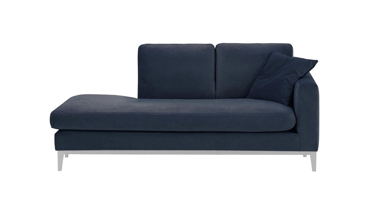 Chaise longue/divan droit Covex Wood, bleu - Velluto 11, Couleur des pieds: Blanc