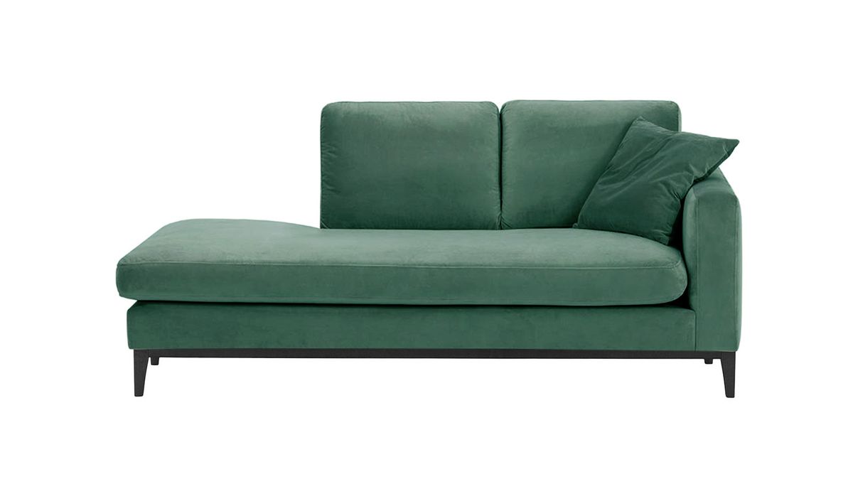 Chaise longue/divan droit Covex Wood, bleu - Velluto 12, Couleur des pieds: Noir