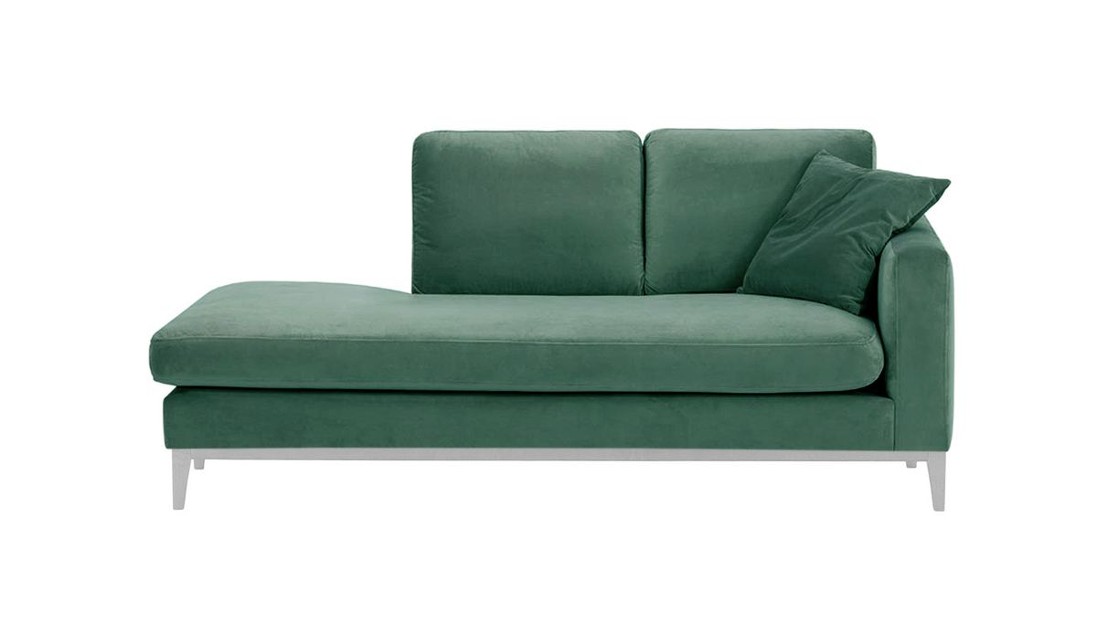 Chaise longue/divan droit Covex Wood, bleu - Velluto 12, Couleur des pieds: Blanc