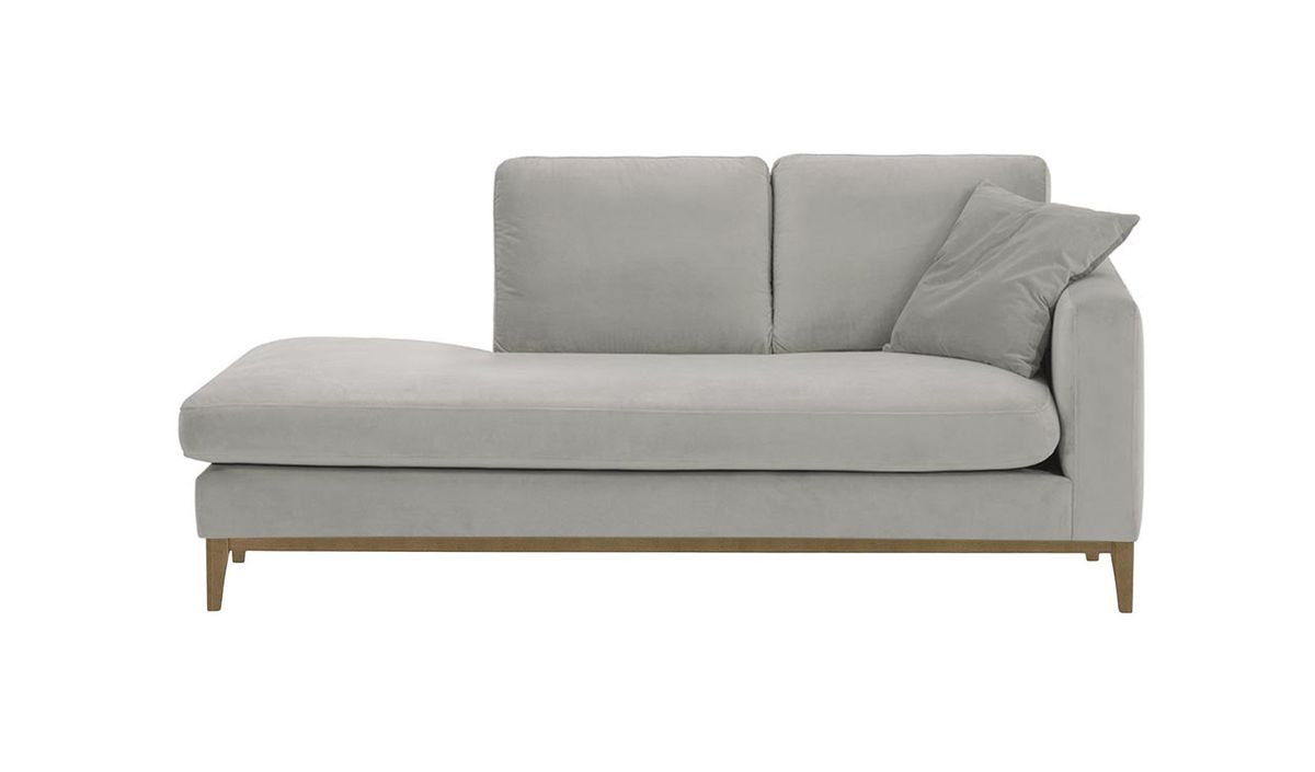 Chaise longue/divan droit Covex Wood, gris clair - Velluto 15, Couleur des pieds: Noir wax