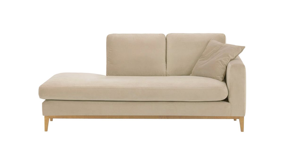 Chaise longue/divan droit Covex Wood, beige clair - Velluto 2, Couleur des pieds: Chêne clair