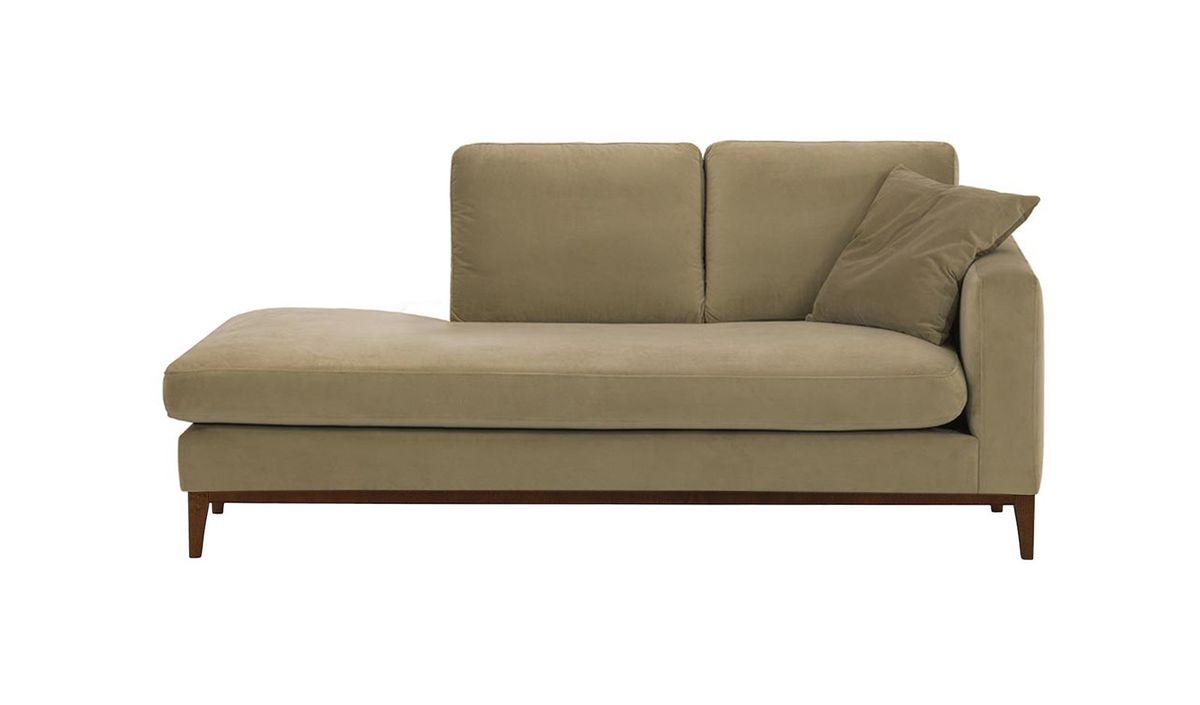 Chaise longue/divan droit Covex Wood, beige - Velluto 3, Couleur des pieds: Chêne foncé