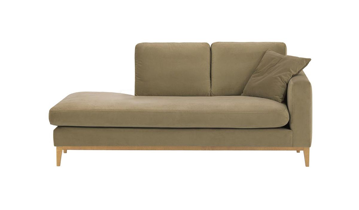 Chaise longue/divan droit Covex Wood, beige - Velluto 3, Couleur des pieds: Chêne clair