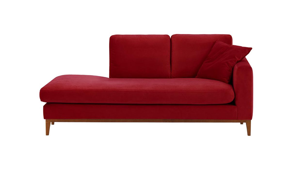 Chaise longue/divan droit Covex Wood, rouge - Velluto 7, Couleur des pieds: aveo