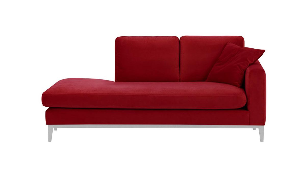Chaise longue/divan droit Covex Wood, rouge - Velluto 7, Couleur des pieds: Blanc