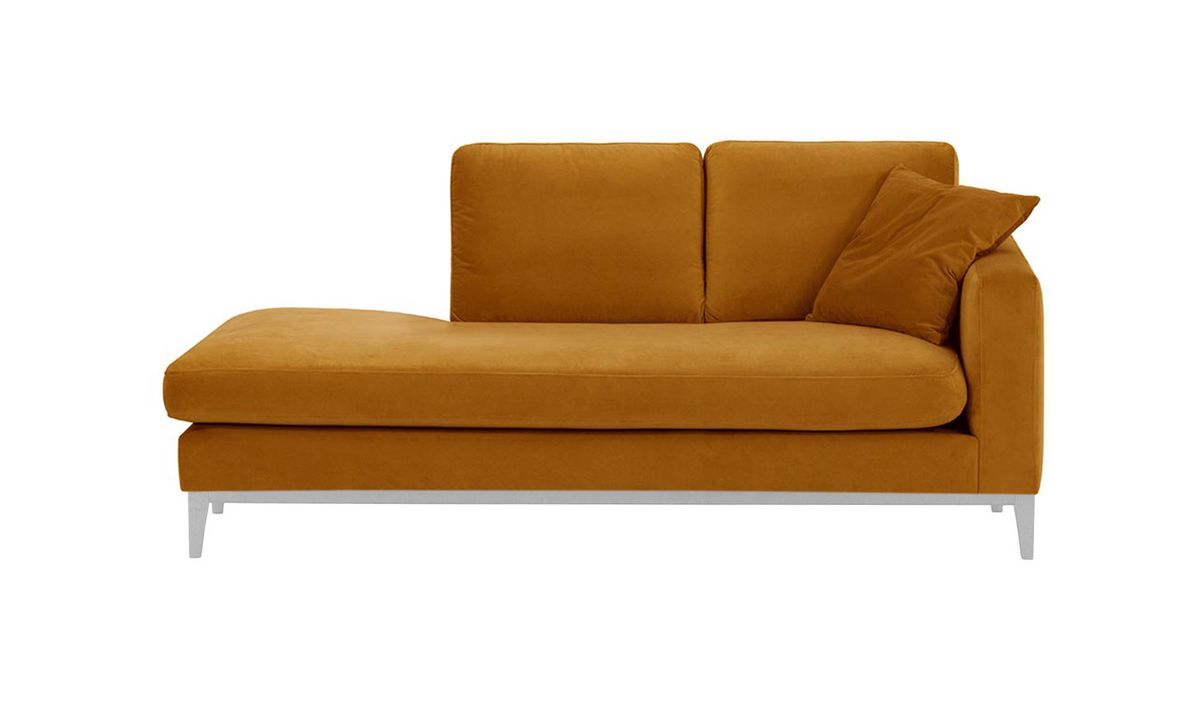 Chaise longue/divan droit Covex Wood, moutarde - Velluto 8, Couleur des pieds: Blanc