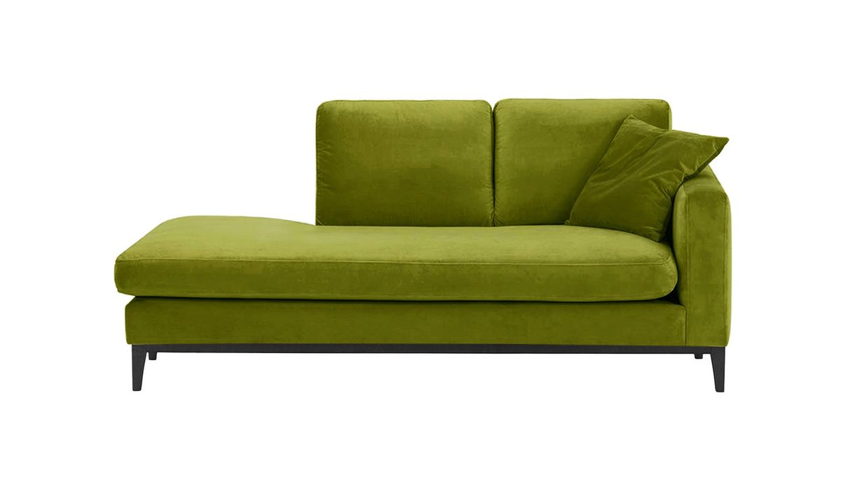 Chaise longue/divan droit Covex Wood, olive - Velluto 9, Couleur des pieds: Noir