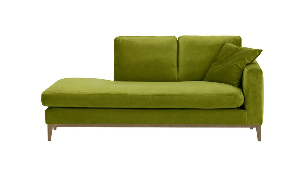 Chaise longue/divan droit Covex Wood, olive - Velluto 9, Couleur des pieds: Noir wax