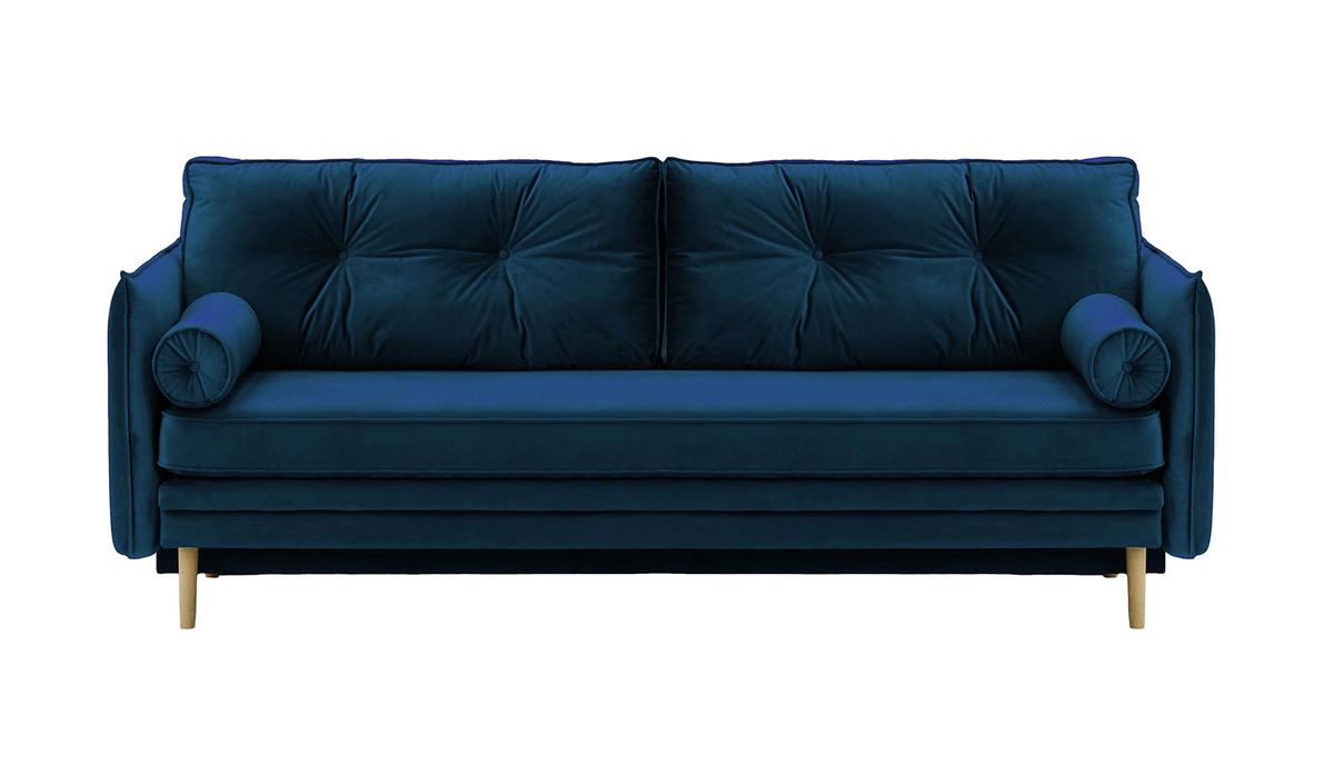 Canapé Darnet avec fonction couchage avec coffre de rangement, bleu - Velluto 11, Couleur des pieds: Noir wax