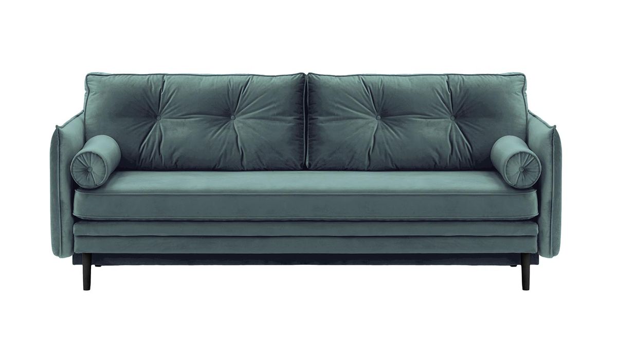 Canapé Darnet avec fonction couchage avec coffre de rangement, bleu - Velluto 12, Couleur des pieds: Noir
