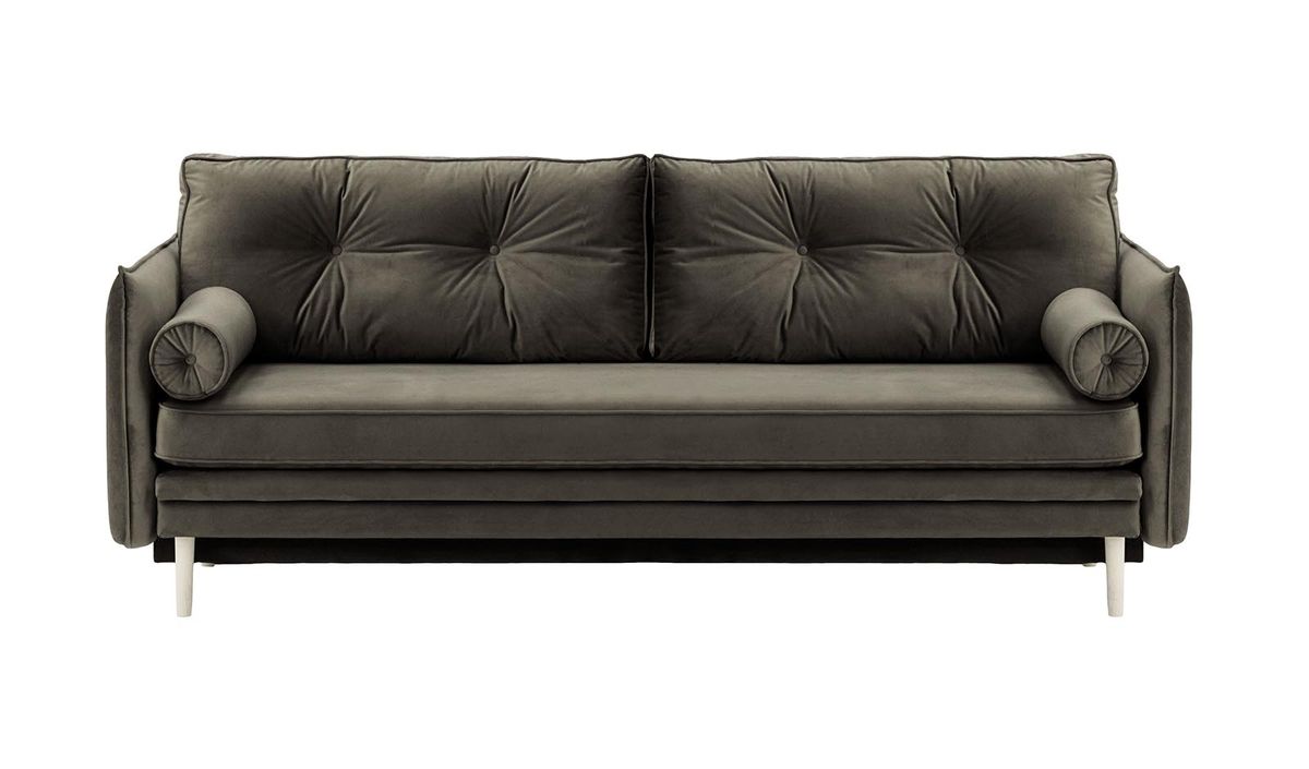 Canapé Darnet avec fonction couchage avec coffre de rangement, graphite - Velluto 19, Couleur des pieds: Blanc