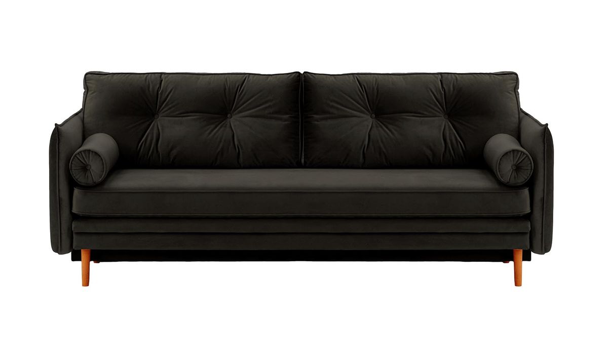 Canapé Darnet avec fonction couchage avec coffre de rangement, noir - Velluto 20, Couleur des pieds: aveo