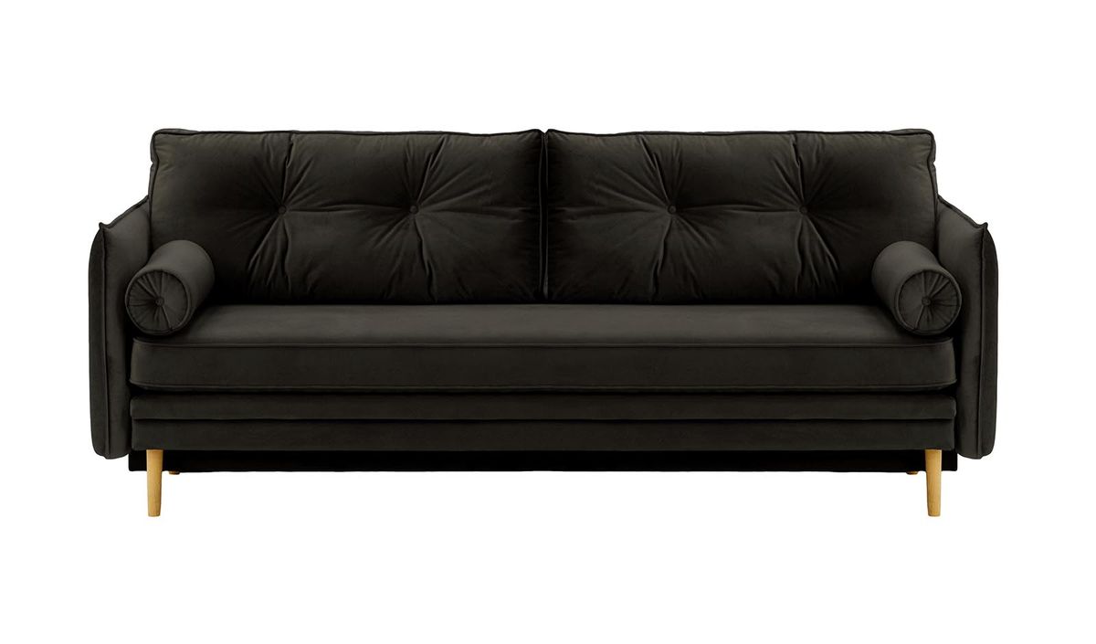 Canapé Darnet avec fonction couchage avec coffre de rangement, noir - Velluto 20, Couleur des pieds: Chêne clair