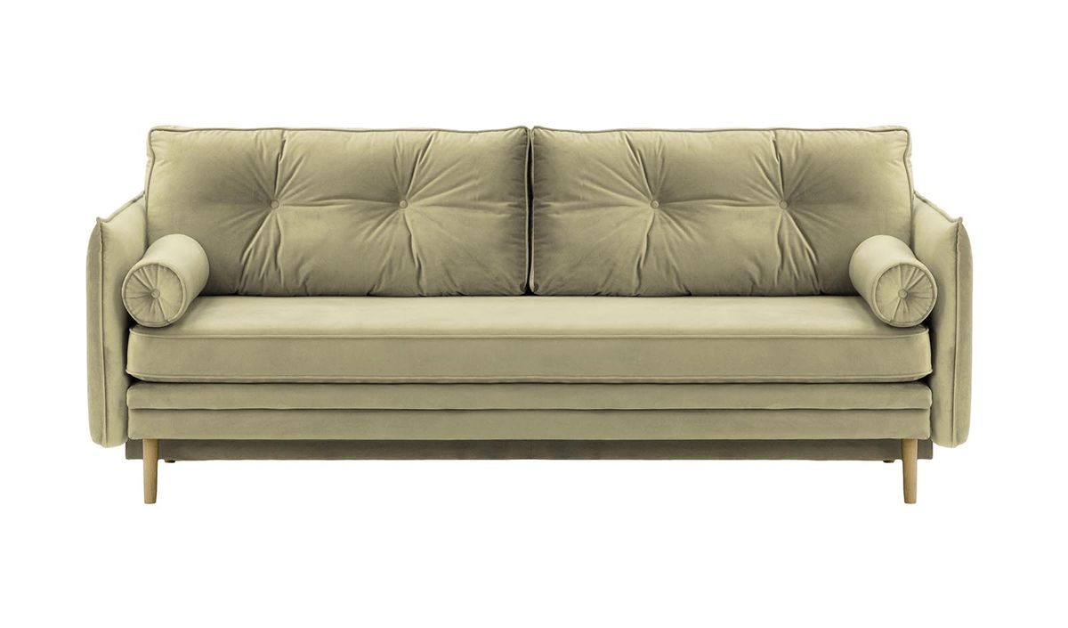 Canapé Darnet avec fonction couchage avec coffre de rangement, beige - Velluto 3, Couleur des pieds: Noir wax