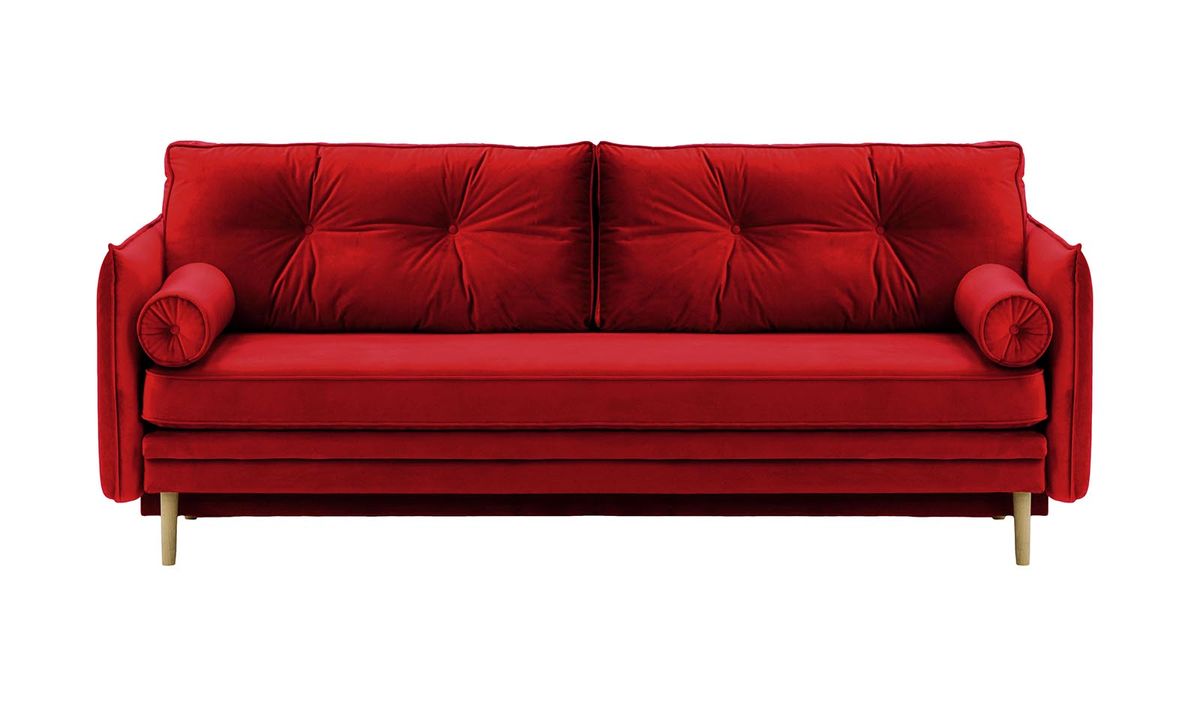Canapé Darnet avec fonction couchage avec coffre de rangement, rouge - Velluto 7, Couleur des pieds: Noir wax