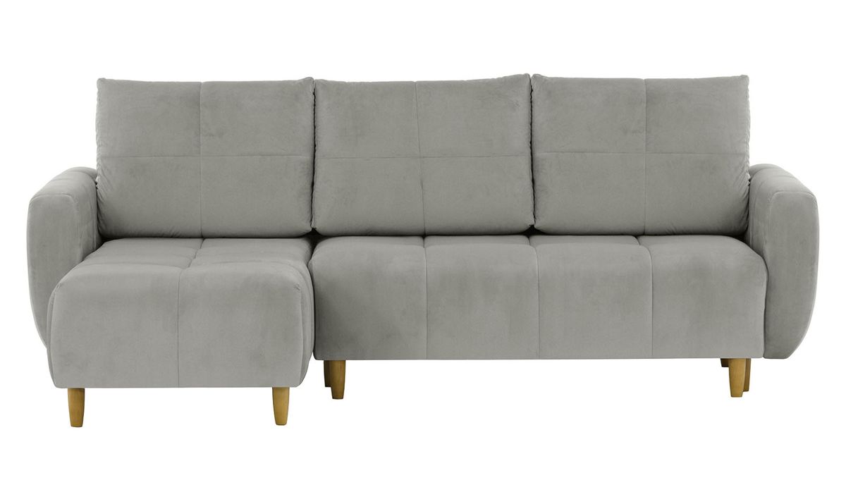 Canapé d’angle polyvalent avec fonction lit et coffre de rangement Globe, gris clair - Velluto 15