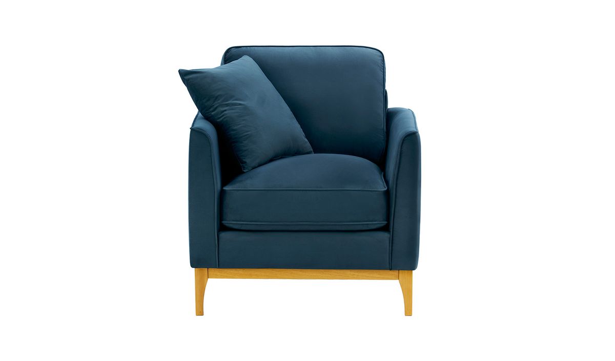 Fauteuil Linara, bleu - Velluto 11, Couleur des pieds: Chêne clair
