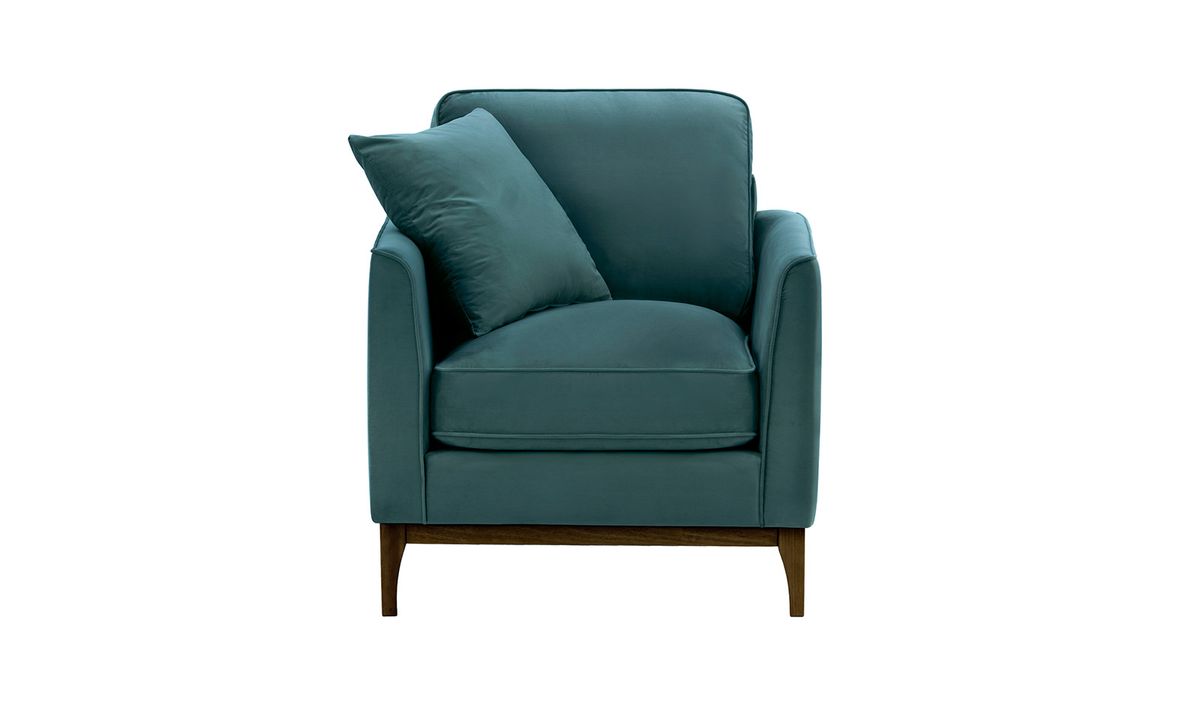 Fauteuil Linara, bleu - Velluto 12, Couleur des pieds: Chêne foncé