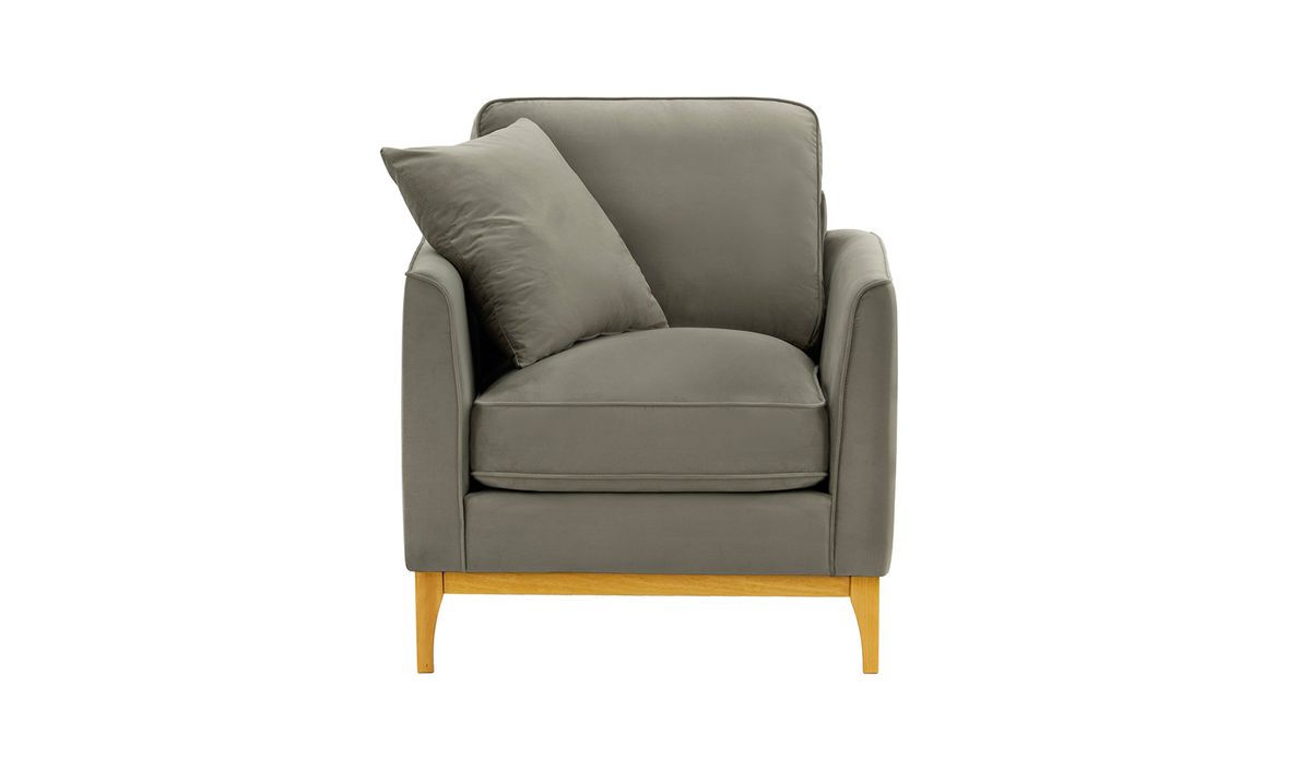 Fauteuil Linara, gris éléphant - Velluto 17, Couleur des pieds: Chêne clair