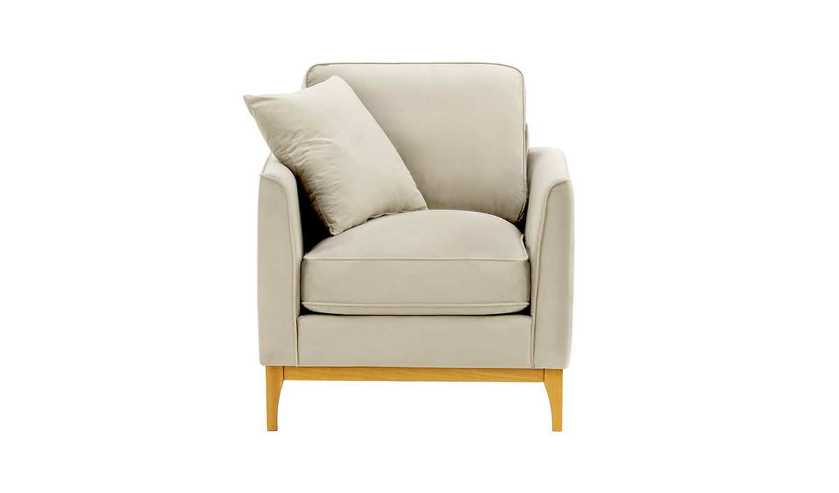 Fauteuil Linara, beige clair - Velluto 2, Couleur des pieds: Chêne clair