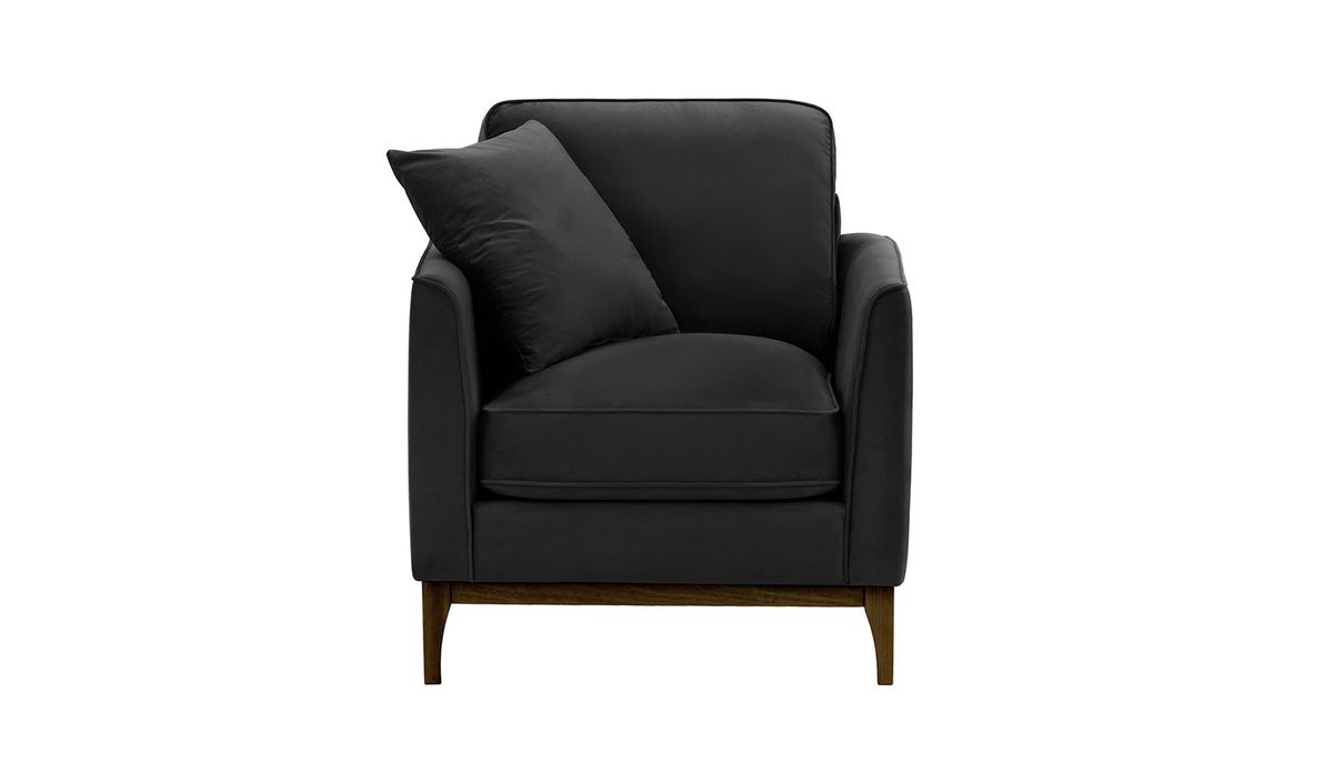 Fauteuil Linara, noir - Velluto 20, Couleur des pieds: Chêne foncé