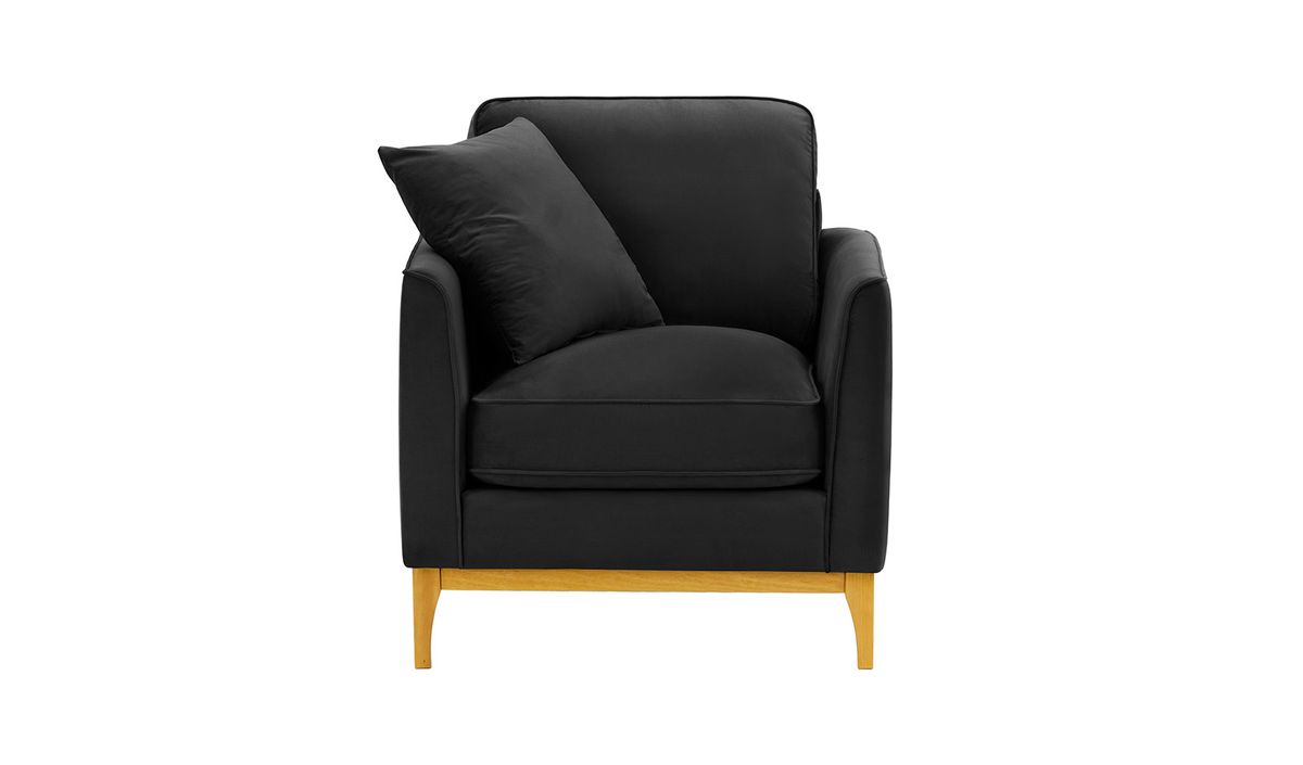 Fauteuil Linara, noir - Velluto 20, Couleur des pieds: Chêne clair