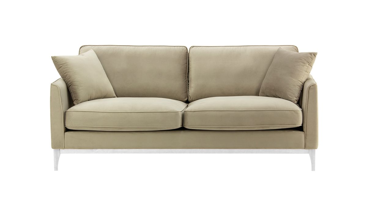 Canapé trois places Linara, beige - Velluto 3, Couleur des pieds: Blanc