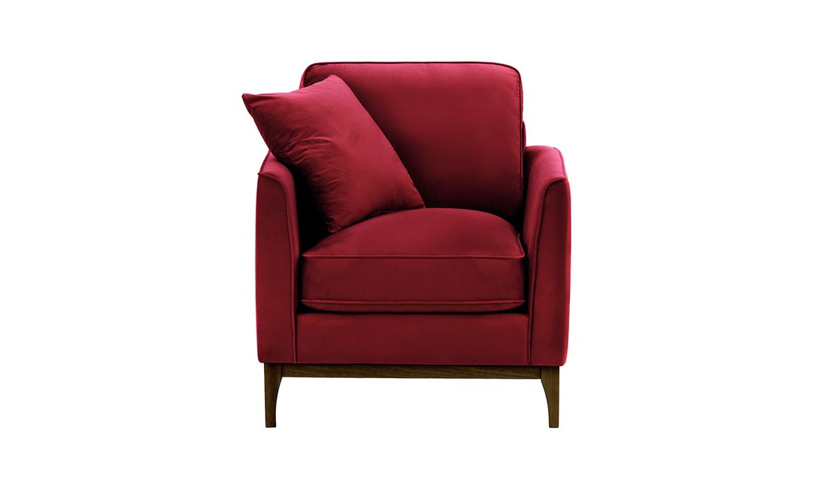 Fauteuil Linara, rouge - Velluto 7, Couleur des pieds: Chêne foncé
