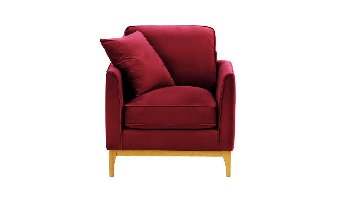 Fauteuil Linara, rouge - Velluto 7, Couleur des pieds: Chêne clair