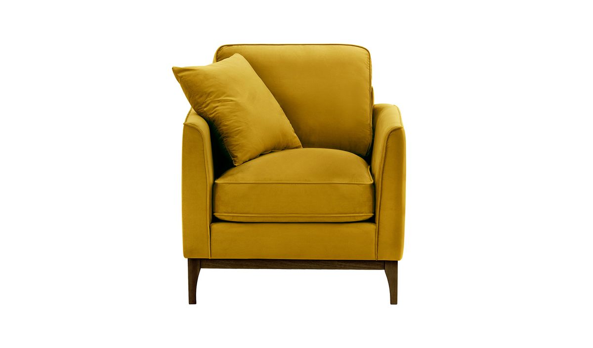 Fauteuil Linara, moutarde - Velluto 8, Couleur des pieds: Chêne foncé