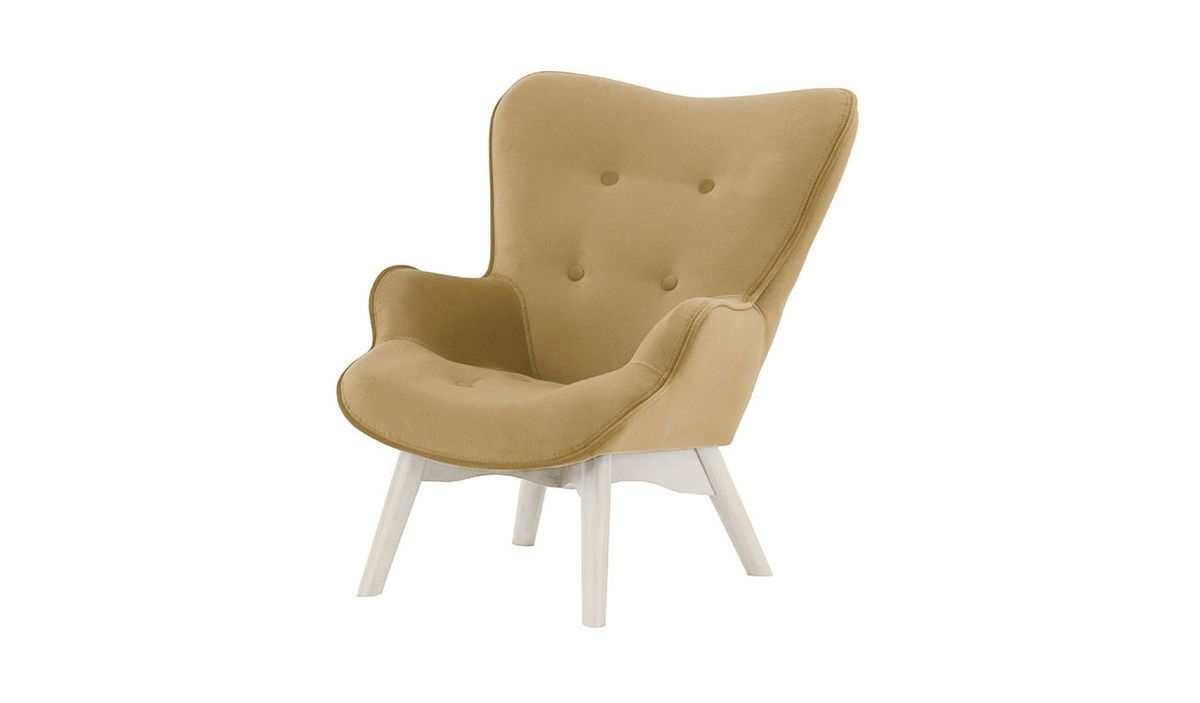 Fauteuil à oreilles pour enfants Ducan Mini Velvet, crème - Kronos 35, Couleur des pieds: Blanc