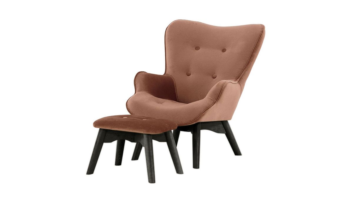 Fauteuil à oreilles pour enfants avec repose-pied Ducan Mini Velvet, rose delavé - Kronos 29, Couleur des pieds: Noir