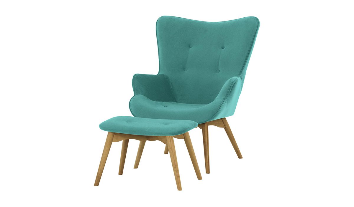 Fauteuil à oreilles avec repose-pied Ducan Velvet