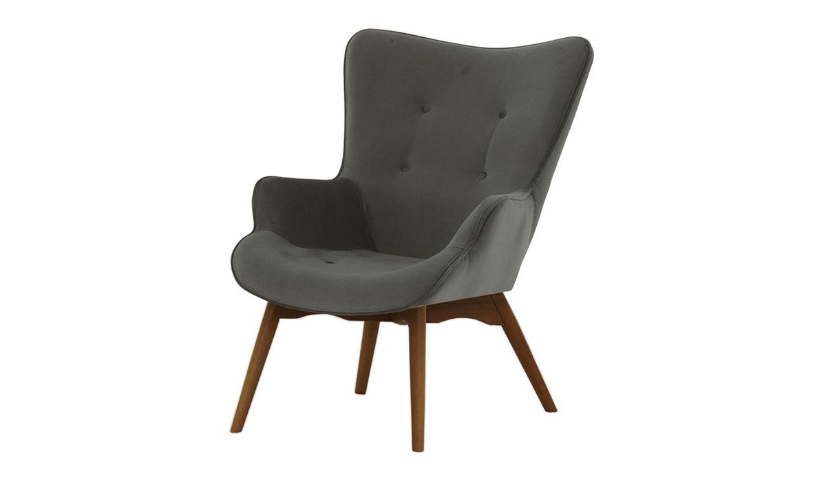 Fauteuil Ducan Velvet, gris - Kronos 22, Couleur des pieds: Chêne foncé