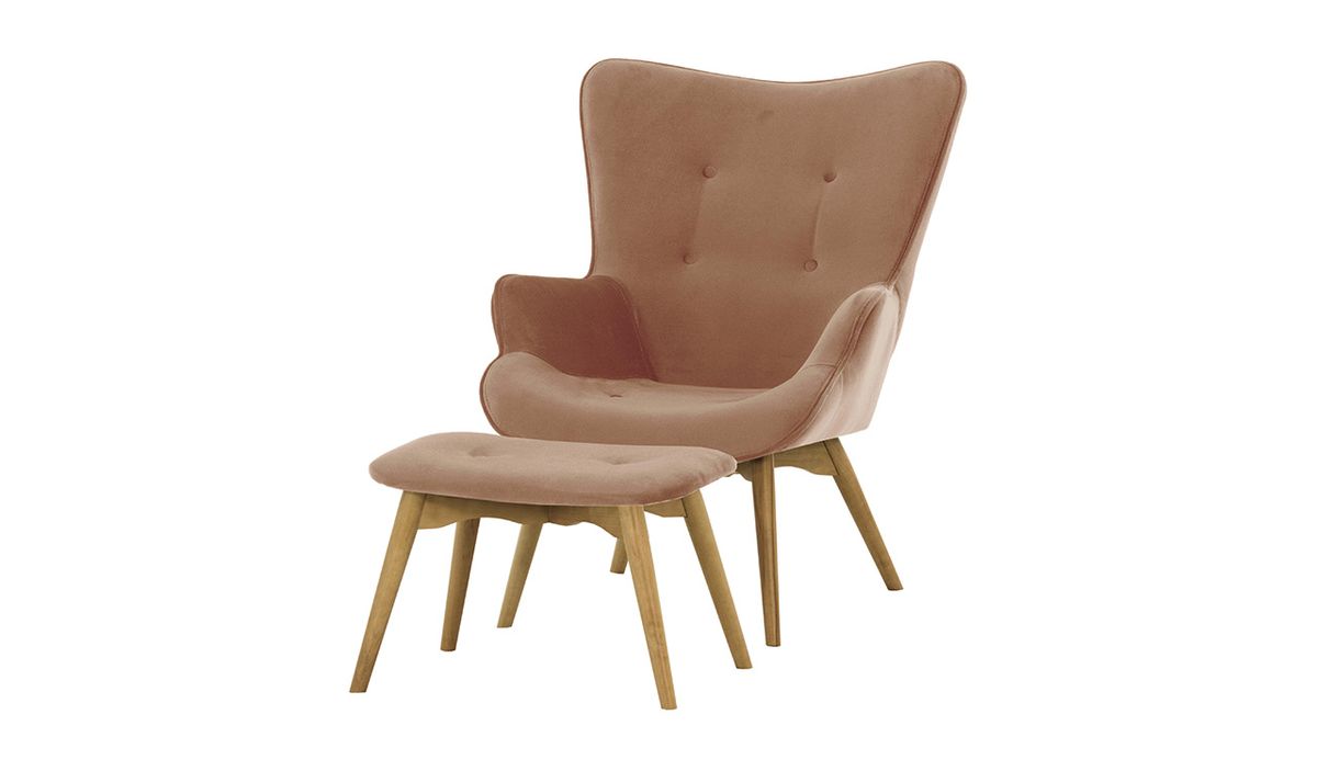 Fauteuil à oreilles avec repose-pied Ducan Velvet