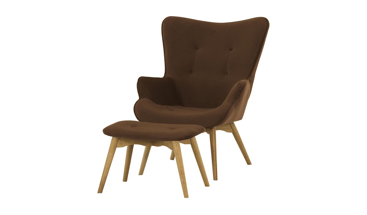 Fauteuil à oreilles avec repose-pied Ducan Velvet