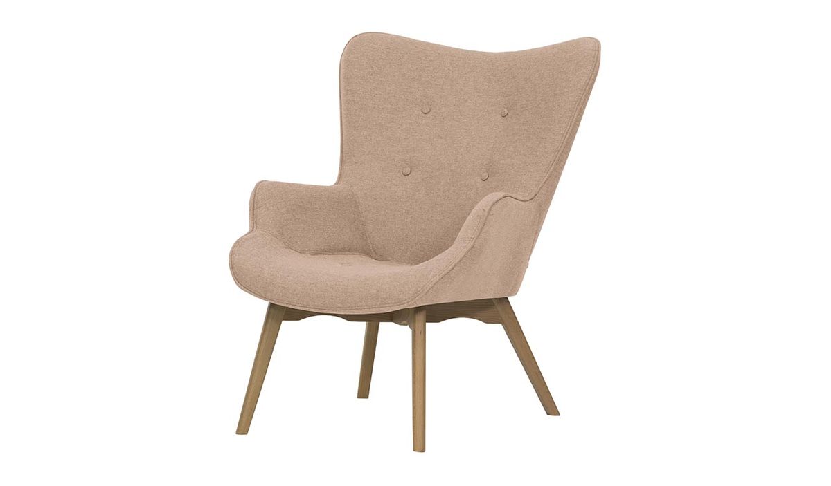 Fauteuil à oreilles Ducan Malmo, rose poudré - Malmo 61, Couleur des pieds: Chêne clair