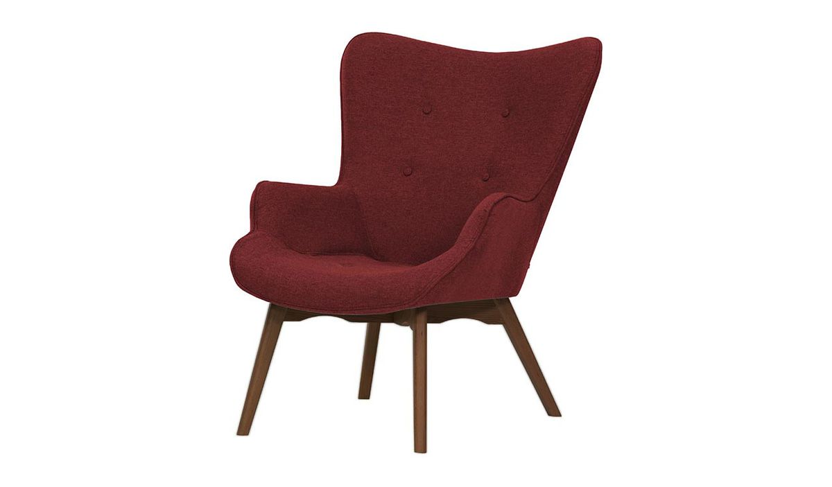 Fauteuil à oreilles Ducan Malmo, bordeaux - Malmo 63, Couleur des pieds: Chêne foncé