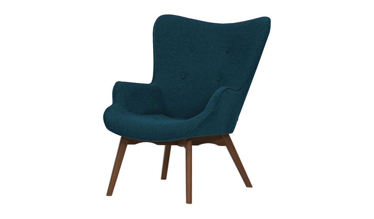 Fauteuil à oreilles Ducan Malmo, bleu foncé - Malmo 81, Couleur des pieds: Chêne foncé