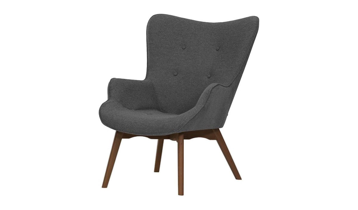 Fauteuil à oreilles Ducan Malmo, gris foncé - Malmo 95, Couleur des pieds: Chêne foncé