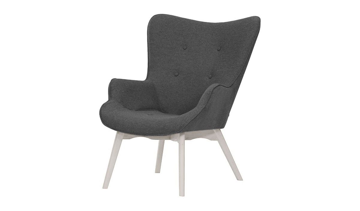 Fauteuil à oreilles Ducan Malmo, gris foncé - Malmo 95, Couleur des pieds: Blanc
